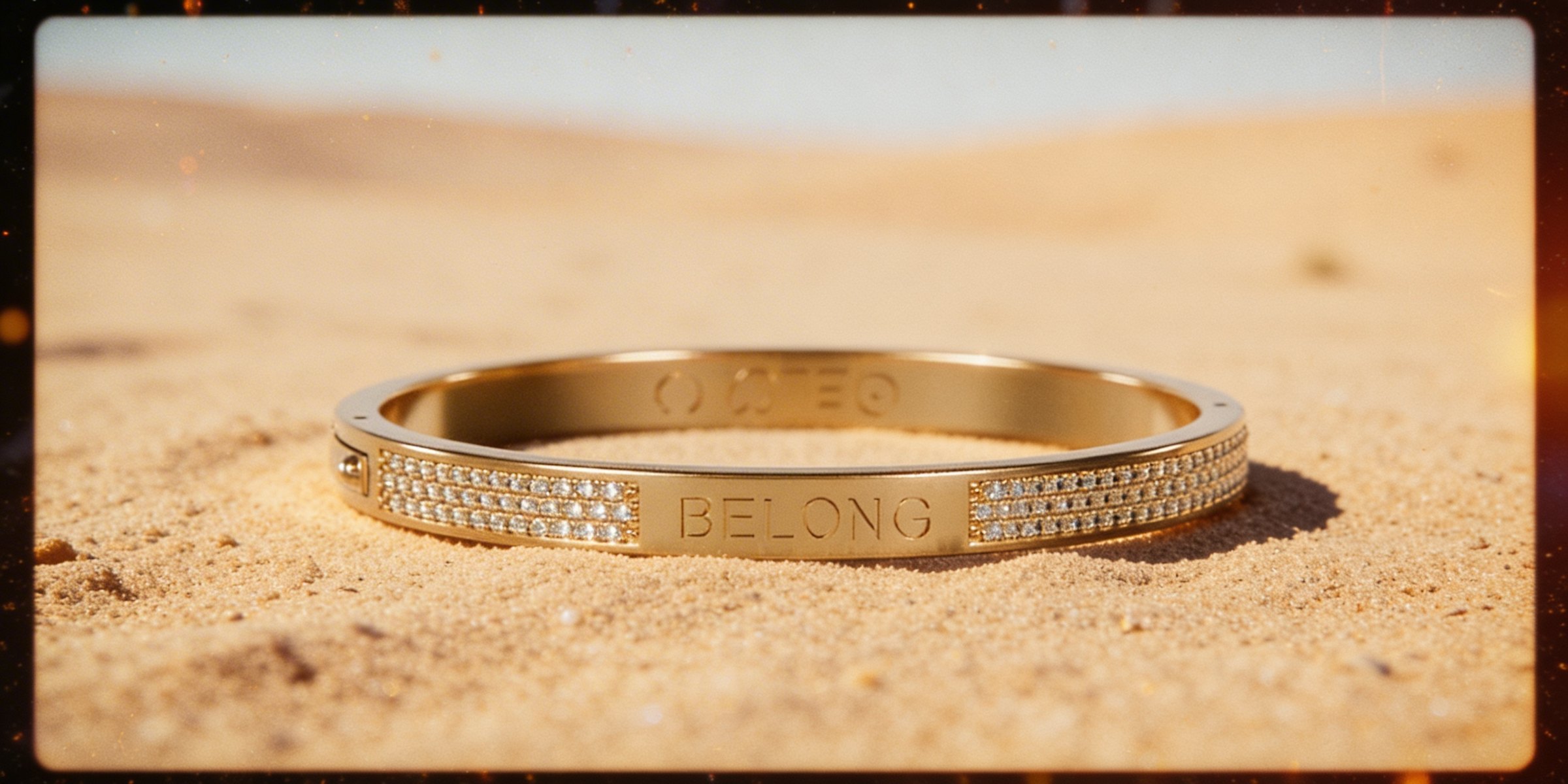 BELONG bracelet in the sand at sunset