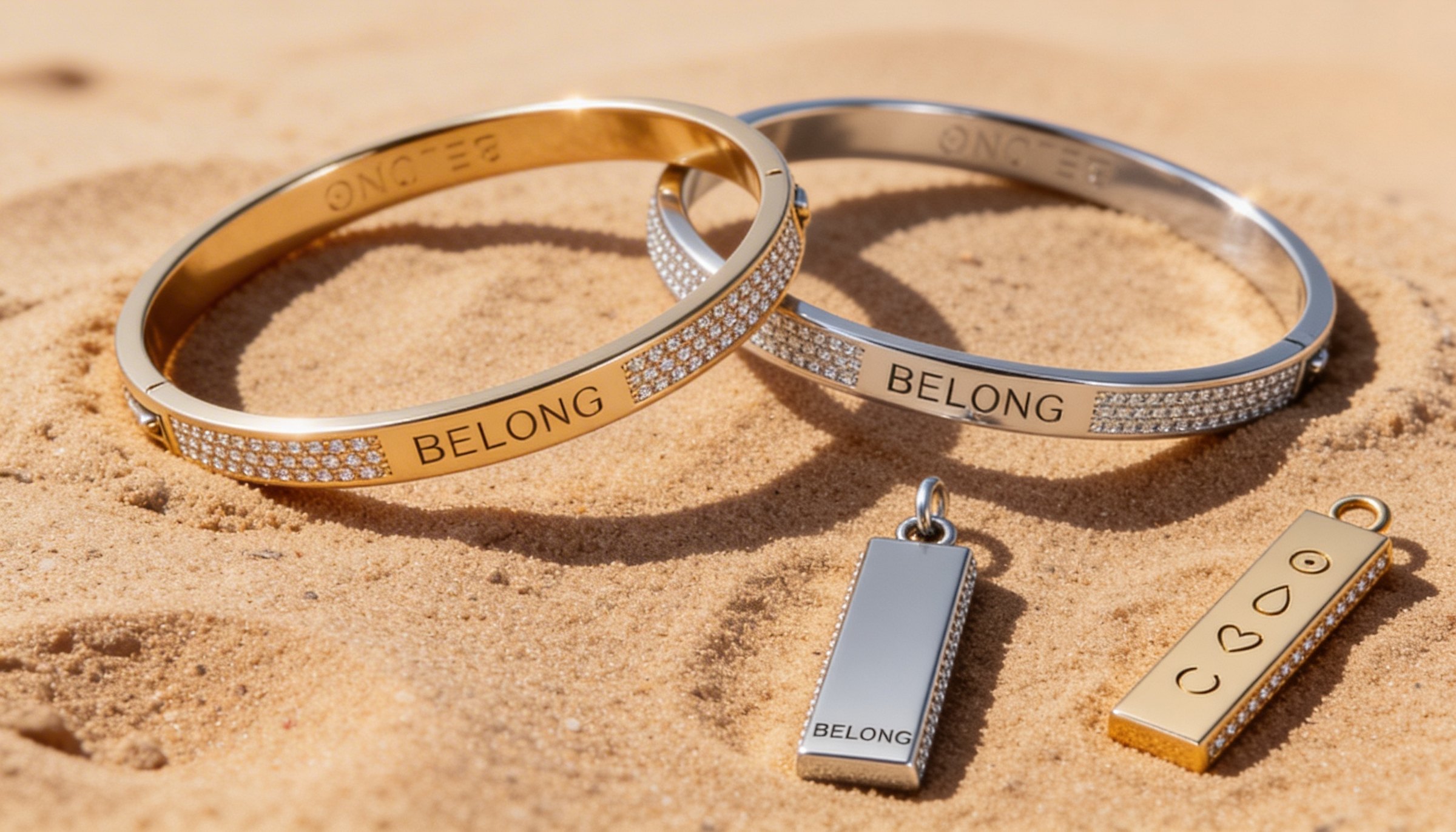 BELONG bracelets and pendants on the sand