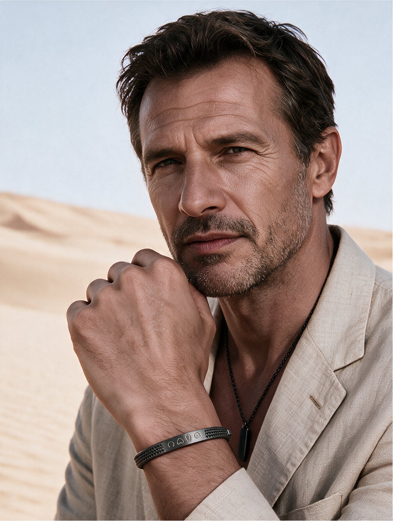 Man wearing a BELONG bracelet in the desert